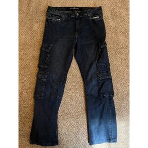 Xray Jeans Men Cargo Pants 34x30 Dark Blue Denim Multi-Pocket Utility Streetwear